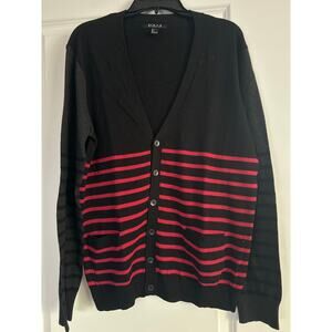 GUC 21 Men Men's Black/Red Stripe Cardigan Button Front Size Large